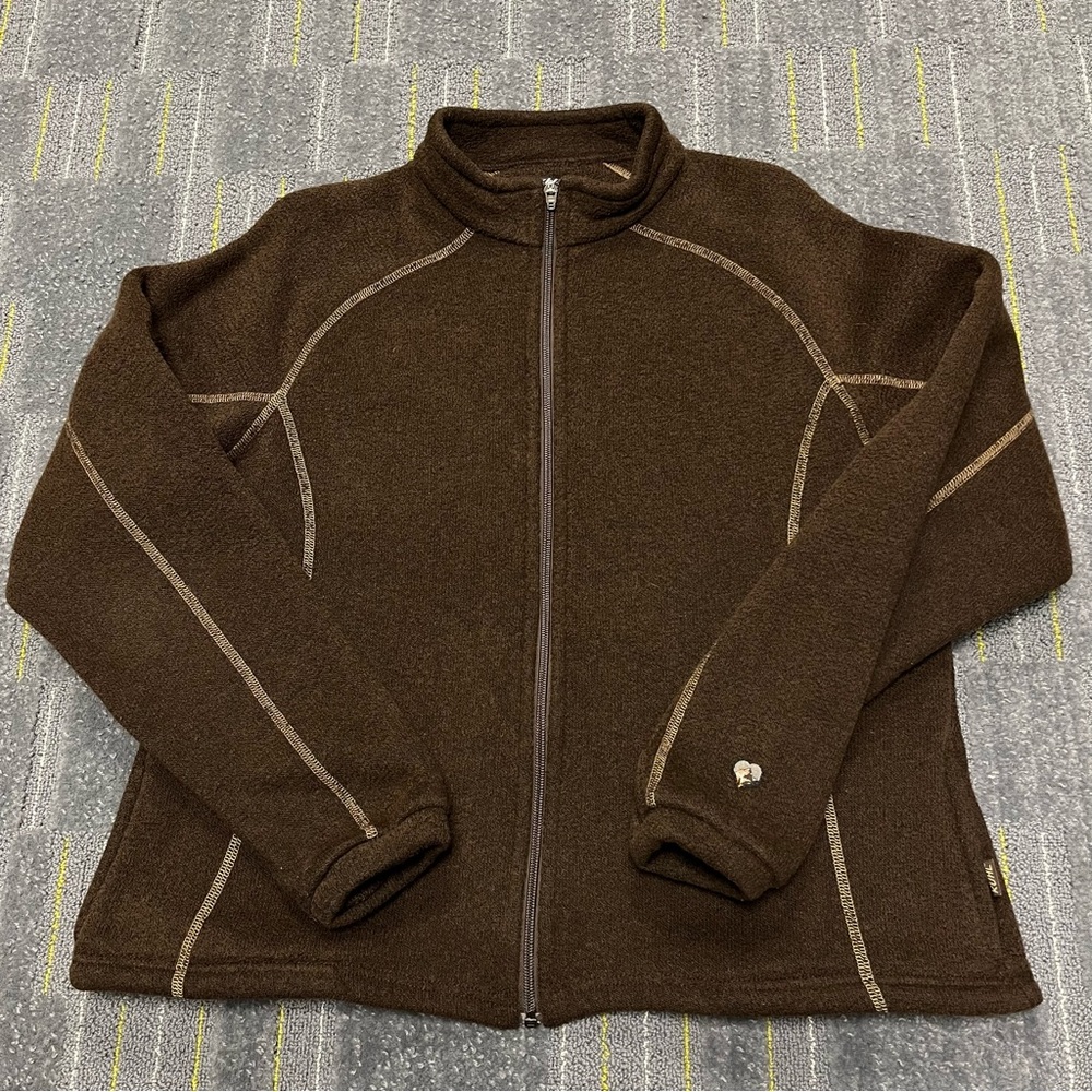Kuhl Alfpaca Womens Fleece Size XL Brown Full Zip Jacket Pockets Thumb Holes EUC